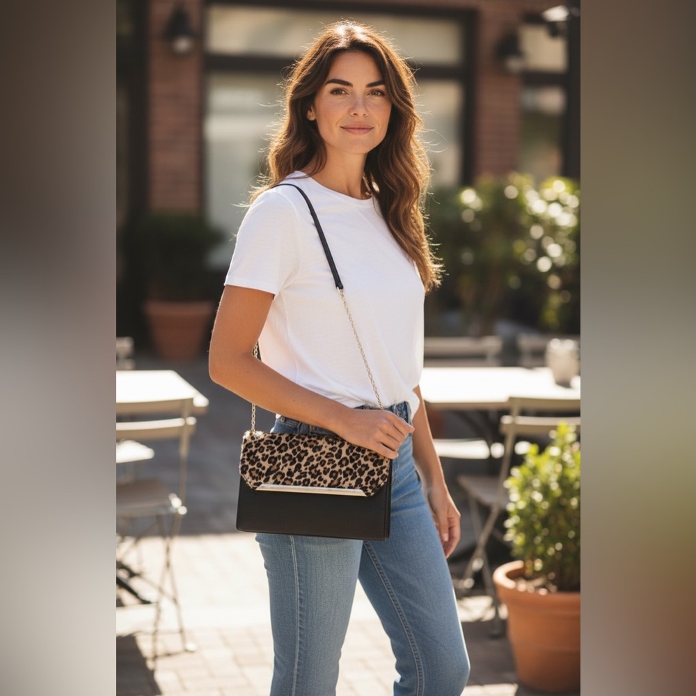 Elegant Leopard Print and Black Clutch